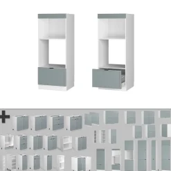 Mikrowellenschrank Fame-Line Weiß Hellblau-Grau gerahmt 60 cm mit Schublade ^ Vicco Clearance