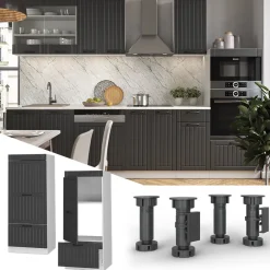 Vicco Mikrowellenumbauschrank Küchenschrank Küchenmöbel Fame-Line Landhaus Weiß Dunkelgrau 60 cm Gold Küche Einbauküche Blende Hochschrank Schublade Mikrowelle Backofen Küchenzeile