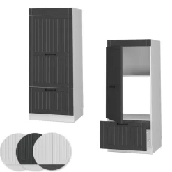 Vicco Mikrowellenumbauschrank Küchenschrank Küchenmöbel Fame-Line Landhaus Weiß Dunkelgrau 60 cm Gold Küche Einbauküche Blende Hochschrank Schublade Mikrowelle Backofen Küchenzeile