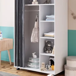 Vicco mobiler Kinderkleiderschrank Dielenschrank Garderobe Doros Weiß modern 100 x 168 cm offen rollbar New