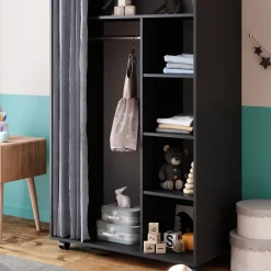 Vicco mobiler Kinderkleiderschrank Dielenschrank Garderobe Doros Grau modern 100 x 168 cm offen rollbar Clearance