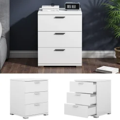 Vicco Nachtschrank Marseille 46,2 x 60 cm, Nachttisch mit 3 Schubfächer New