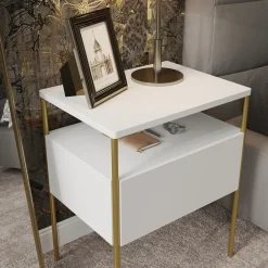 Vicco Nachtschrank Mira Weiß Gold 40 x 50 cm 2er Set Ablage Nachtkommode modern Outlet