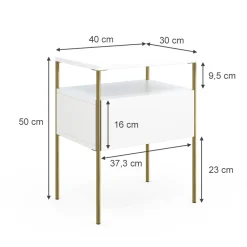 Nachtschrank Mira Weiß Gold 40 x 50 cm Schublade Ablage Nachtkommode ^ Vicco New