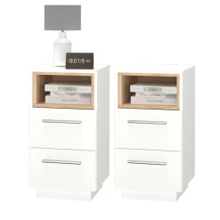 Vicco Nachtschrank Nachttisch Nachtkommode 2er Set Beatrice Weiß 2 Schubladen