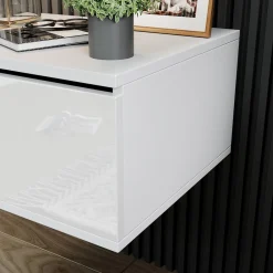 Nachtschrank Samira 49 x 38 cm, Weiß Hochglanz + LED, Fernbedienung ^ Vicco Best