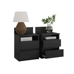 Vicco Nachttisch 2er Set Monty, 39,6 x 59,1 cm, Schwarz, 2 Schubfächer Outlet