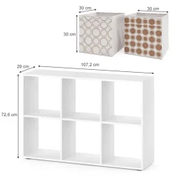 Raumteiler Würfelregal Standregal Weiß Faltbox Wohnzimmer Regal 70x110 cm modern Ablage 6 Fächer Dekoregal Ordnerregal Aufbewahrung ^ Vicco
