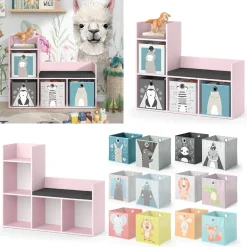 Regal mit Sitzbank Luigi 107 x 88 cm, Rosa, Kinderzimmer, mit 4 Faltboxen ^ Vicco Discount
