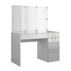 Schminktisch Adela Weiß Hochglanz, 115 x 76,4 cm mit Spiegel, LED ^ Vicco Hot