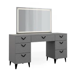 Vicco Schminktisch Anett Grau mit LED-Spiegel, 150 x 78 cm, 7 Schubladen Hot