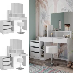 Schminktisch Anja 139,8 x 115 cm Weiß Spiegel Hocker modern Frisiertisch ^ Vicco Best