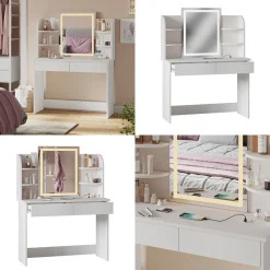 Schminktisch Charlotte Weiß 106 cm mit LED-Spiegel und QI-Ladestation (Produkt aktuell ausverkauft) ^ Vicco New