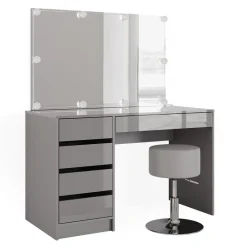 Vicco Schminktisch Frisiertisch Frisierkommode Sherry Grau Schminkspiegel LED Hocker 120x75 cm modern Schlafzimmer Kommode Schublade Ablage Aufbewahrung Kosmetiktisch Make-Up-Tisch Hochglanz Online