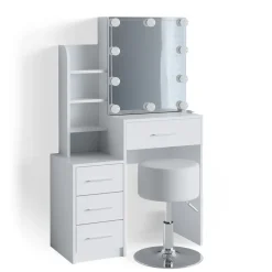 Vicco Schminktisch Frisiertisch Schminkkommode Conrada LED-Beleuchtung + Hocker Best