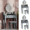 Vicco Schminktisch Frisiertisch Kosmetiktisch Maggie Grau Schminkspiegel Hocker 75x147 Barock LED Beleuchtung Schlafzimmerkommode Schminkkommode Schublade Aufbewahrung Frisierkommode Make-Up-Tisch Outlet