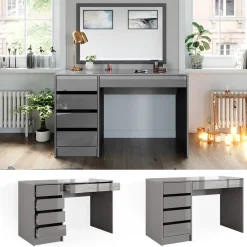 Vicco Schminktisch Frisiertisch Frisierkommode Sherry Grau 120x75 cm modern Schlafzimmer Kommode Schublade Ablage Aufbewahrung Kosmetiktisch Make-Up-Tisch Hochglanz Discount