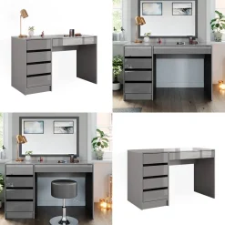 Vicco Schminktisch Frisiertisch Frisierkommode Sherry Grau 120x75 cm modern Schlafzimmer Kommode Schublade Ablage Aufbewahrung Kosmetiktisch Make-Up-Tisch Hochglanz Discount