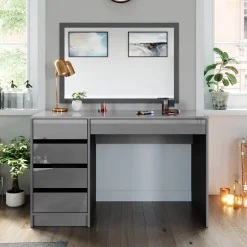Vicco Schminktisch Frisiertisch Frisierkommode Sherry Grau 120x75 cm modern Schlafzimmer Kommode Schublade Ablage Aufbewahrung Kosmetiktisch Make-Up-Tisch Hochglanz Discount