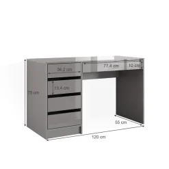 Vicco Schminktisch Frisiertisch Frisierkommode Sherry Grau 120x75 cm modern Schlafzimmer Kommode Schublade Ablage Aufbewahrung Kosmetiktisch Make-Up-Tisch Hochglanz Discount