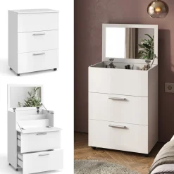Schminktisch Hanna, 66 x 135 cm, Weiß, Frisiertisch mit 2 Schubladen Spiegel ^ Vicco Outlet