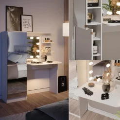 Vicco Schminktisch Jasmin Weiß 123 x 141,2 cm mit LED-Beleuchtung Clearance