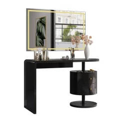 Vicco Schminktisch Lara Schwarz Hochglanz 120 cm mit LED-Spiegel Discount