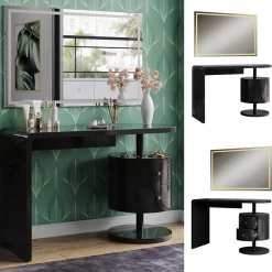 Vicco Schminktisch Lara Schwarz Hochglanz 120 cm mit LED-Spiegel Discount