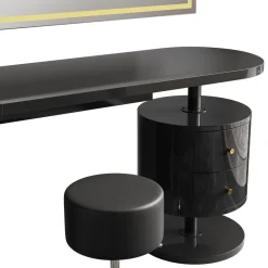 Vicco Schminktisch Lara Schwarz Hochglanz 120 cm mit LED-Spiegel und Hocker New