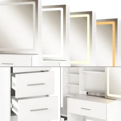 Vicco Schminktisch Lisca Weiß 80 cm mit LED-Spiegel und Hocker New