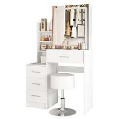 Vicco Schminktisch Lisca Weiß 80 cm mit LED-Spiegel und Hocker New