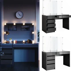Schminktisch Sherry Anthrazit Hochglanz Frisiertisch LED Spiegel Kommode ^ Vicco Clearance