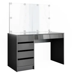 Schminktisch Sherry Anthrazit Hochglanz Frisiertisch LED Spiegel Kommode ^ Vicco Clearance