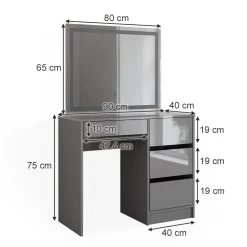 Vicco Schminktisch Sherry Grau Hochglanz 90 x 75 cm LED-Spiegel, Frisiertisch Online