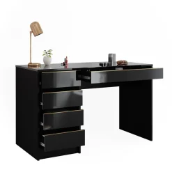 Schminktisch Sherry Schwarz Hochglanz Gold 120 x 75 cm 5 Schubladen ^ Vicco Clearance