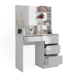 Schminktisch Sherry Weiß Hochglanz 90 x 75 cm Spiegel Regal Frisiertisch ^ Vicco Outlet