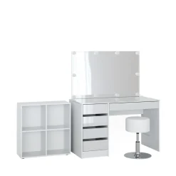 Schminktisch "Sherry", Weiß Hochglanz/Weiß, 4 Teile, mit Standregal ^ Vicco Discount