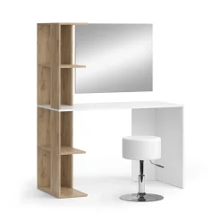 Schminktisch Tower Weiß Sonoma 122 x 55 cm mit Spiegel und Hocker ^ Vicco Discount