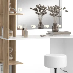 Schminktisch Tower Weiß Sonoma 122 x 55 cm mit Beleuchtung und Hocker ^ Vicco Outlet
