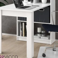 Schreibtisch Gael weiß Computertisch mit Ablage Regal Raumteiler Bürotisch ^ Vicco Hot