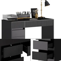 Schreibtisch Omira Schwarz 120 x 55 cm mit 5 Schubladen ^ Vicco Hot