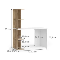 Schreibtisch Tower Weiß Sonoma 122 x 55 cm mit 4 Fächern ^ Vicco Best