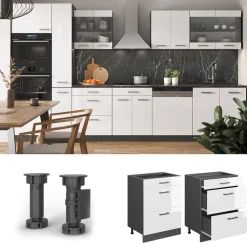 Schubladenunterschrank Küchenschrank Küchenzeile R-Line 60 cm Anthrazit Weiß Schublade ^ Vicco Discount