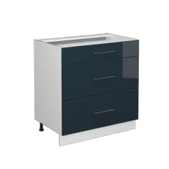 Vicco Schubladenunterschrank Fame-Line Weiß Dunkelblau Hochglanz 80 cm mit Arbeitsplatte Anthrazit Outlet
