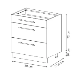 Vicco Schubladenunterschrank Fame-Line Weiß Dunkelblau Hochglanz 80 cm mit Arbeitsplatte Anthrazit Outlet