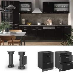 Schubladenunterschrank Küchenschrank R-Line Solid Anthrazit Schwarz 60 cm modern ^ Vicco Hot