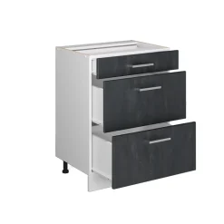 Schubladenunterschrank R-Line Schwarz Beton Weiß 60 cm mit Arbeitsplatte Weiß-Marmor ^ Vicco Discount