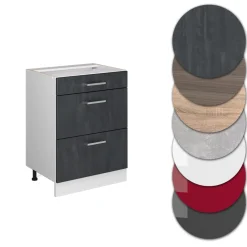 Vicco Schubladenunterschrank R-Line Schwarz Beton Weiß 60 cm mit Arbeitsplatte Anthrazit Discount
