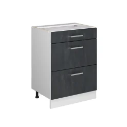 Vicco Schubladenunterschrank R-Line Schwarz Beton Weiß 60 cm mit Arbeitsplatte Anthrazit Discount