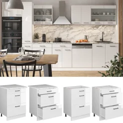 Vicco Schubladenunterschrank Fame-Line Eiche gefräst 50 cm mit Arbeitsplatte Marmor-Weiß Clearance